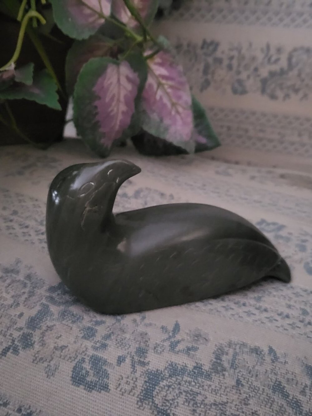 Authentic Inuit Soapstone Loon Bird Carving Disc Numbered